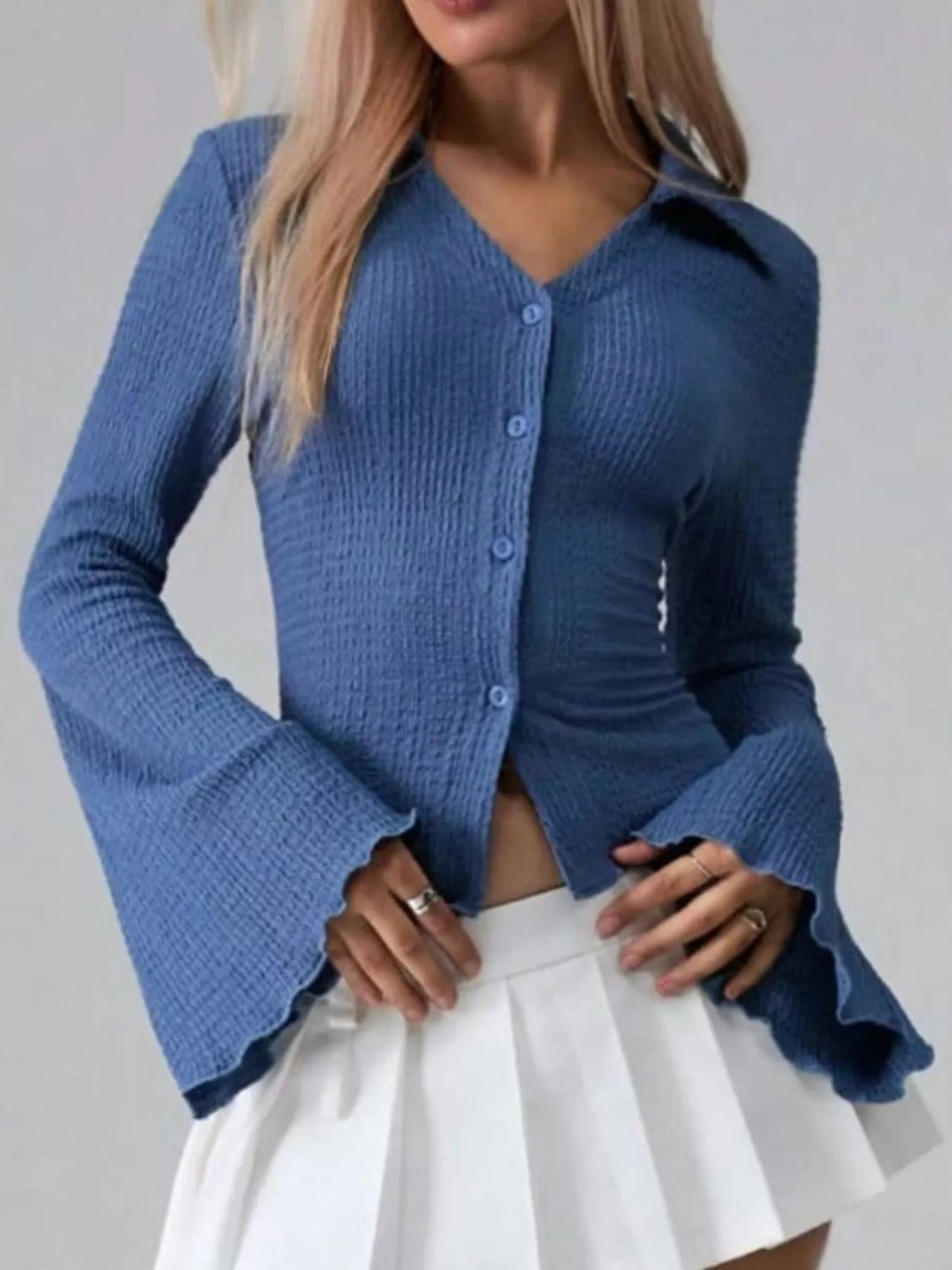 Button Up Flare Sleeve Shirt (10)