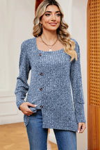 Decorative Button Square Neck T-shirt (4)