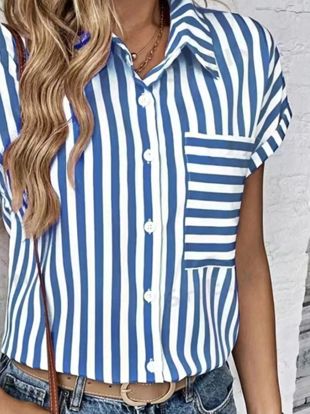 Striped Button-up Short Sleeve Shirt Pocket (12)
