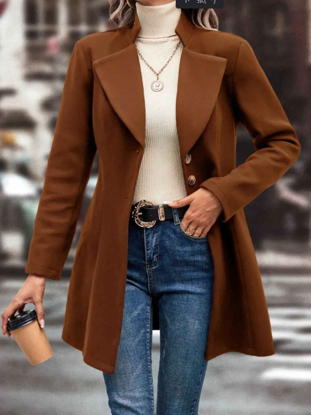Collared Neck Button Up Long Sleeve Coat (8)