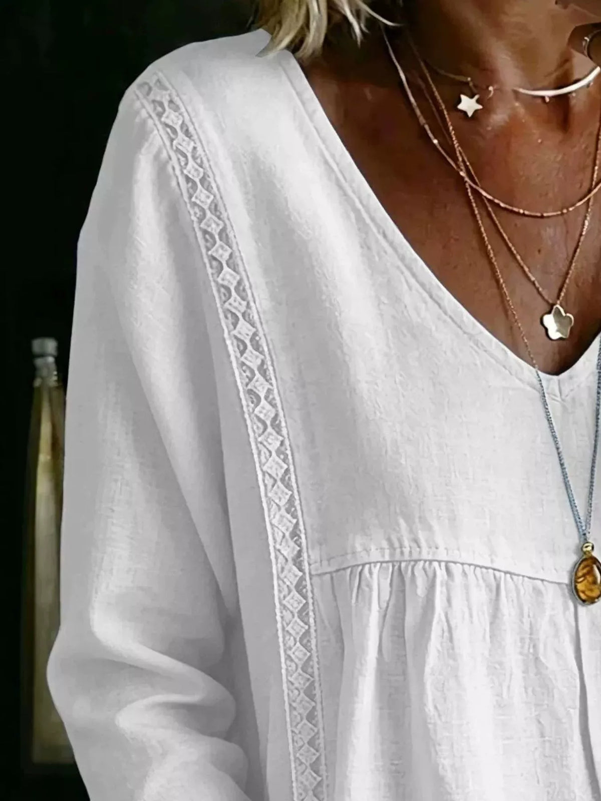 Full Size V-neck Lace Trimmed Long Sleeve Blouse Plus (2)