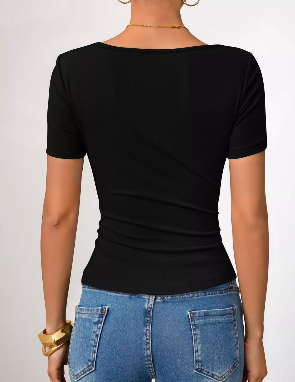 Asymmetrical Neckline Fitted T-shirt (13)