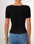 Asymmetrical Neckline Fitted T-shirt (13)