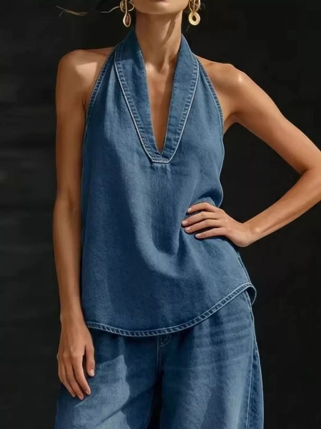 Full Size Halter Neck Top Wide Leg Pants Plus (8)