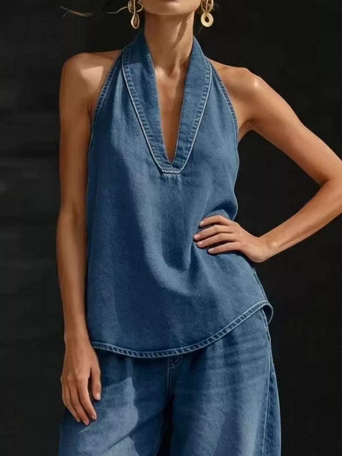 Full Size Halter Neck Top Wide Leg Pants Plus (8)