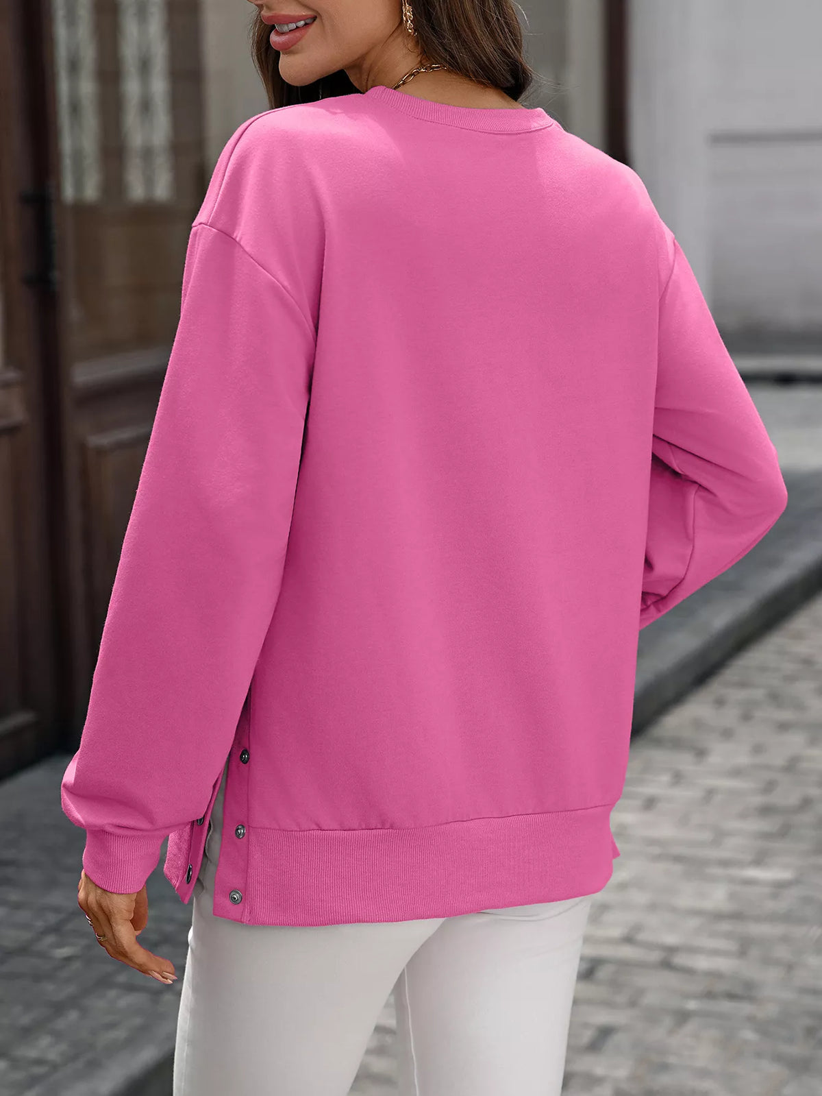 Side Snap Round Neck Sweatshirt (12)
