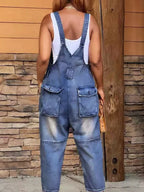 Full Size Button Front Denim Overalls Pockets Plus (5)