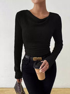 Cowl Neck Ribbed Long Sleeve Sweater (6)