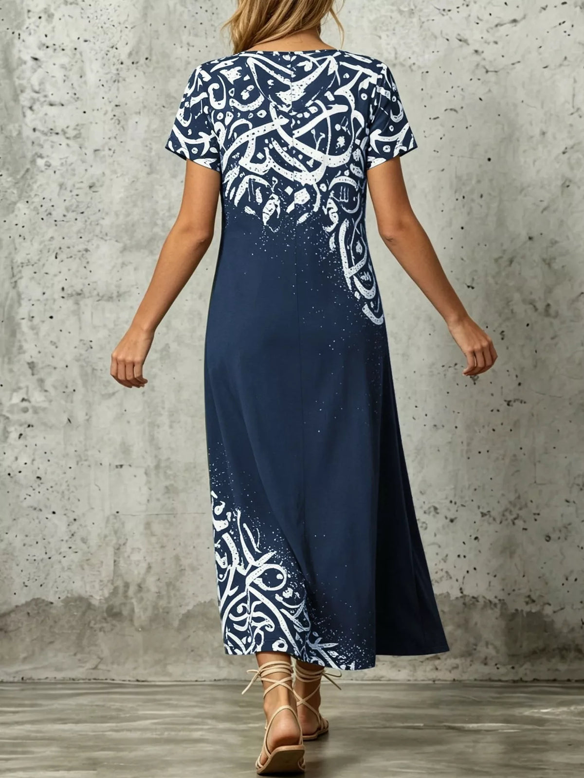 Printed Short Sleeve Midi Dress (3)