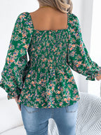 Floral Square Neck Flounce Sleeve Blouse (10)