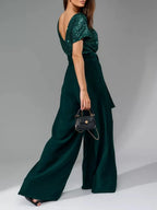 Full Size Sequin Round Neck Short Sleeve Wide Leg Jumpsuit (6)