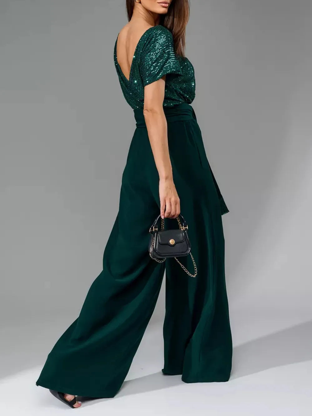 Full Size Sequin Round Neck Short Sleeve Wide Leg Jumpsuit (6)
