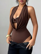 Halter Neck Ruched Ring Detail Bodysuit (2)