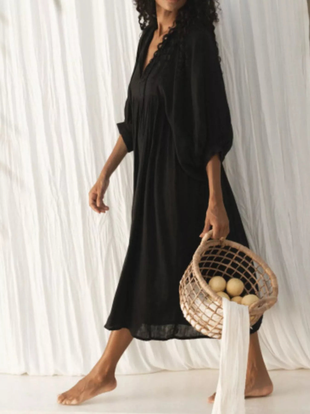 Tie Neck 3/4 Sleeve Midi Dress (16)