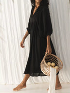 Tie Neck 3/4 Sleeve Midi Dress (16)