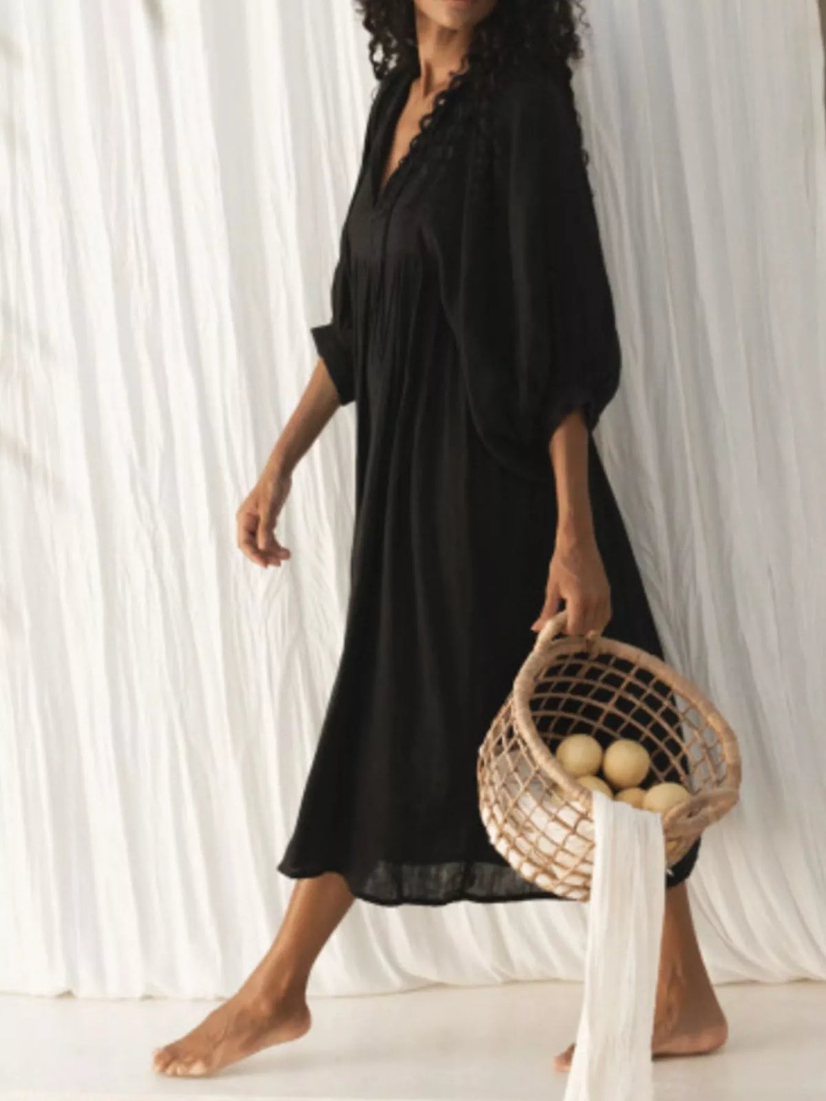 Tie Neck 3/4 Sleeve Midi Dress (16)