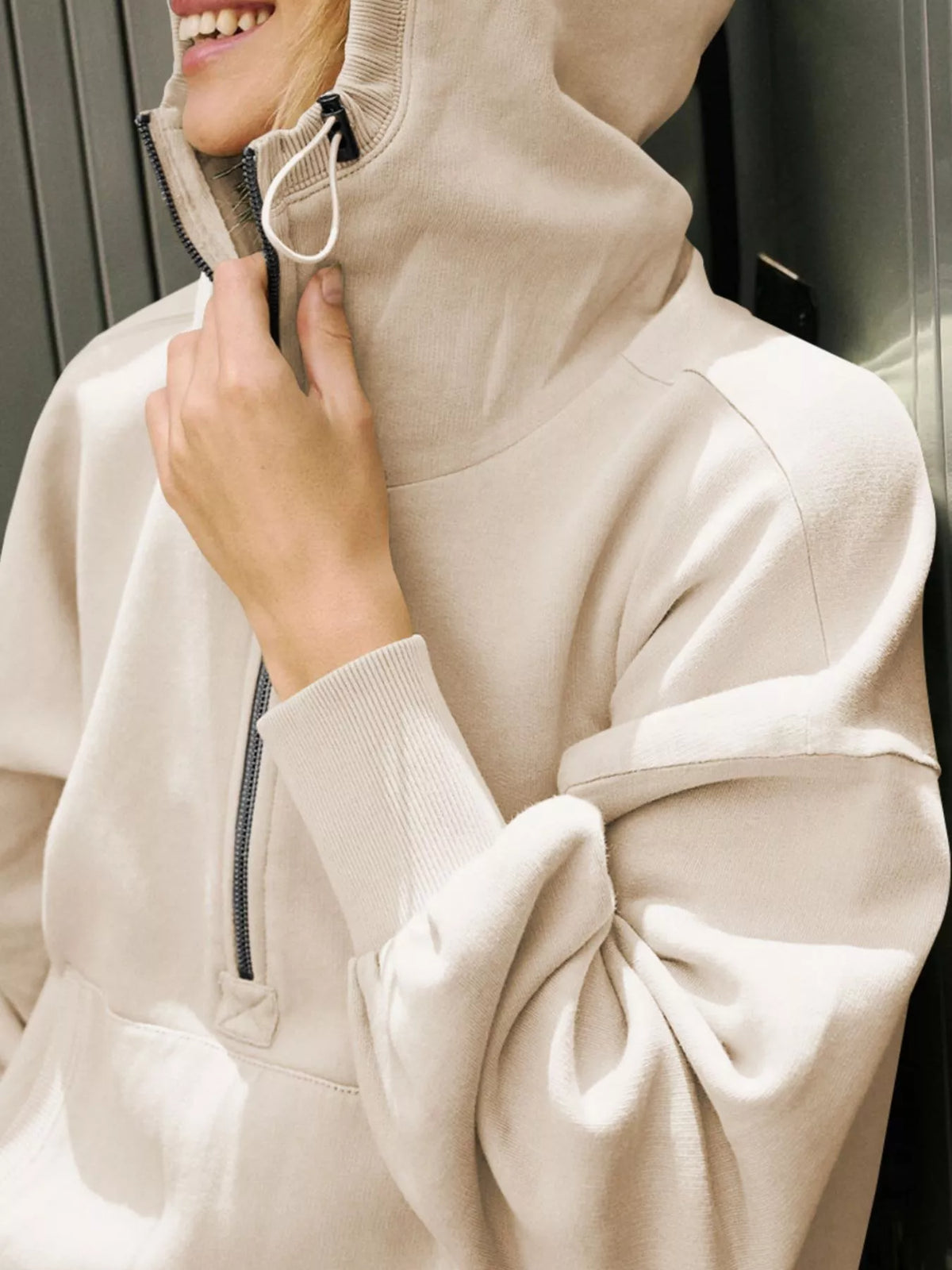 Half-zip Dropped Shoulder Hoodie (2)
