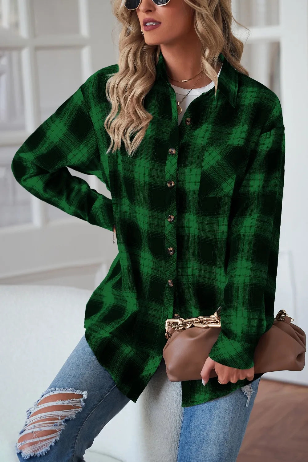 Plaid Button Up Dropped Shoulder Outerwear (16)