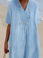 Casual Loose Short Sleeve Midi Dress (2)