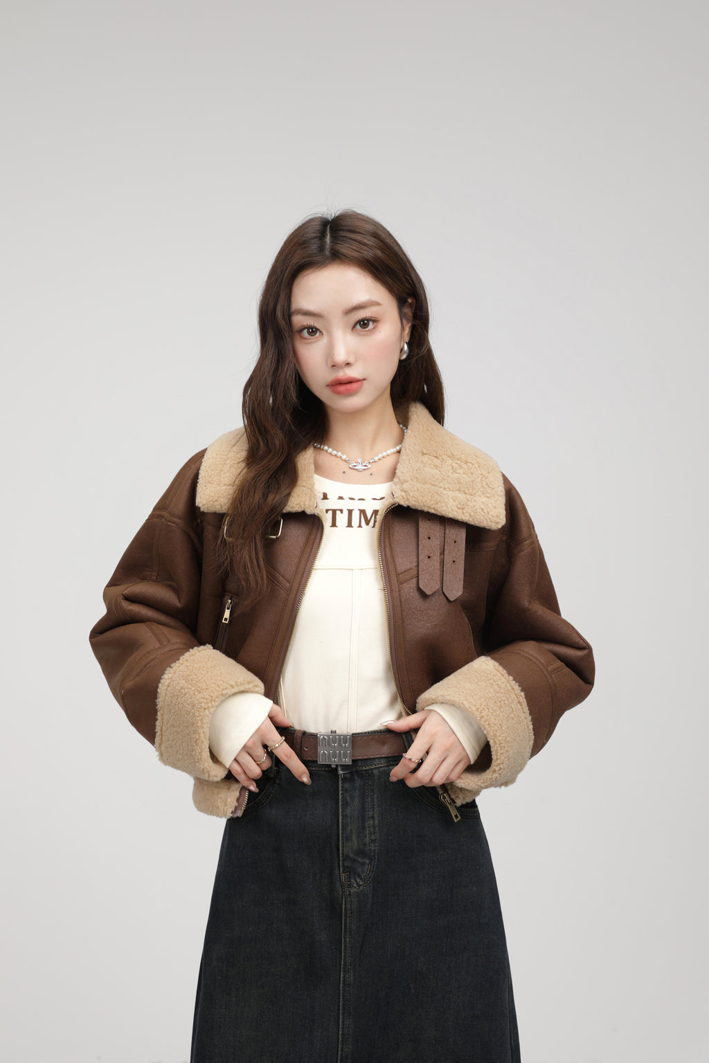 Stand Collar Fur Integrated Lamb Short Coat photo 23