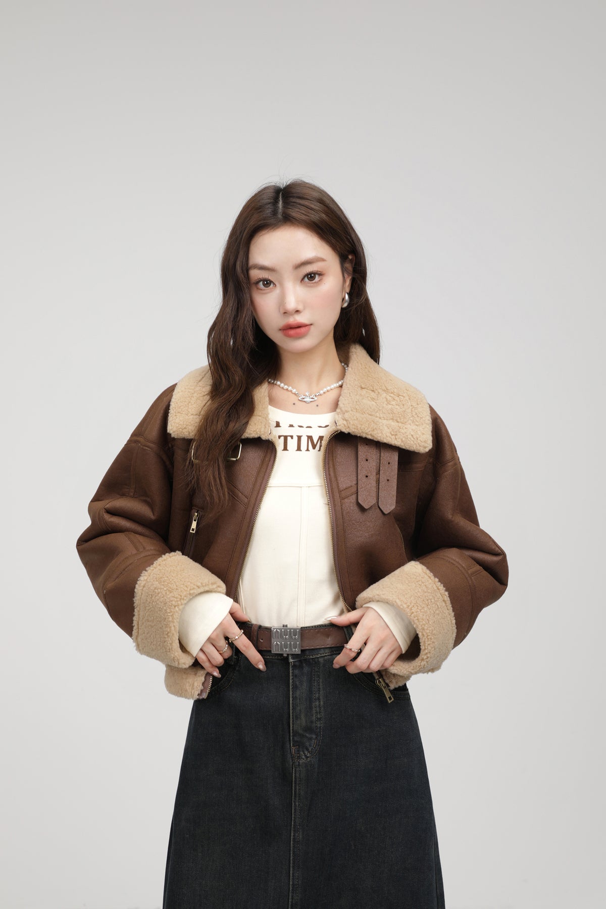Stand Collar Fur Integrated Lamb Short Coat photo 23
