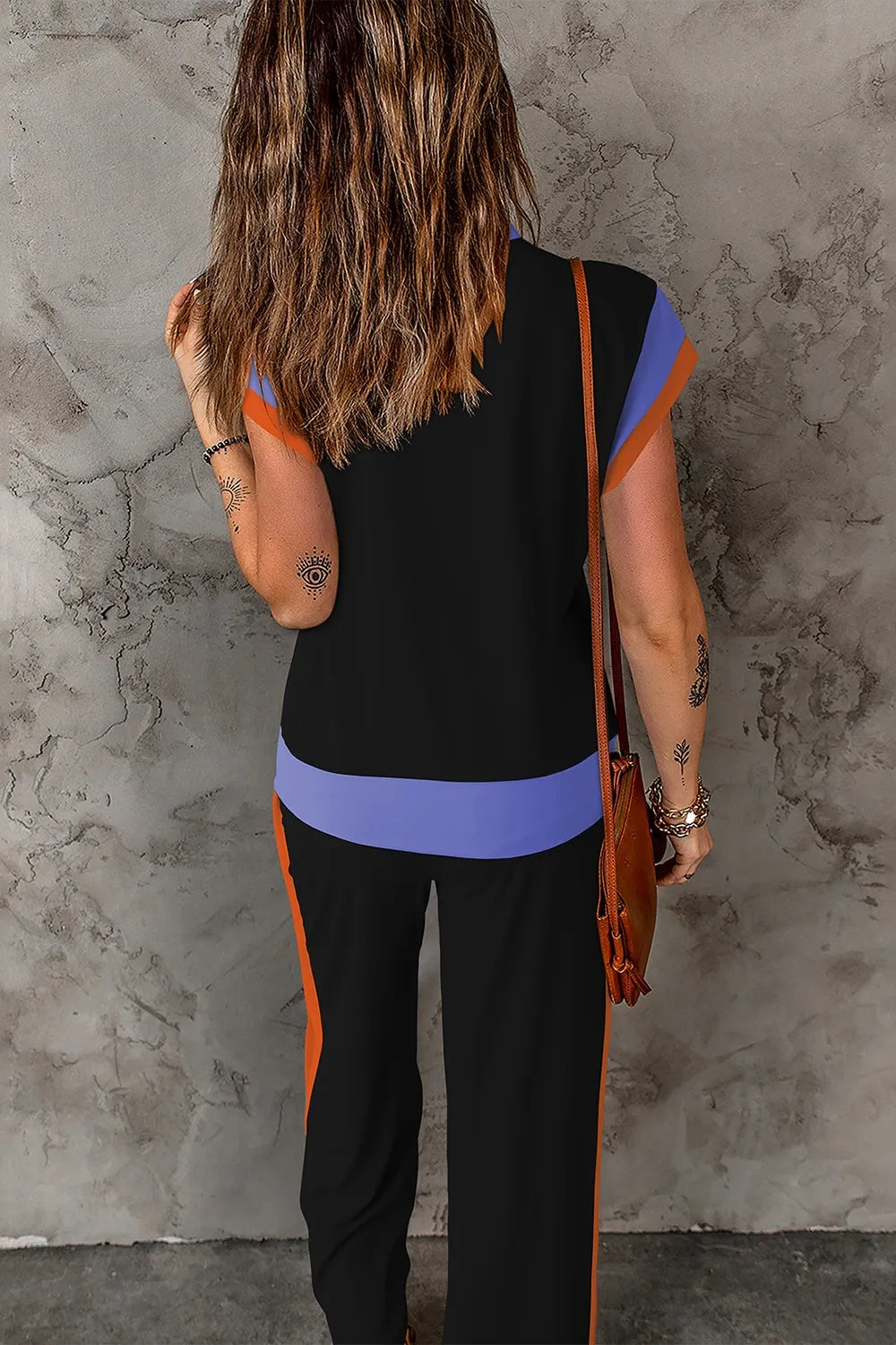 Contrast Round Neck Top Pants Set (14)