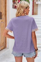 Eyelet V-neck Short Sleeve T-shirt (24)