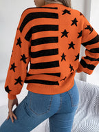 Stars Stripes Pattern Casual Round Neck Sweater (11)