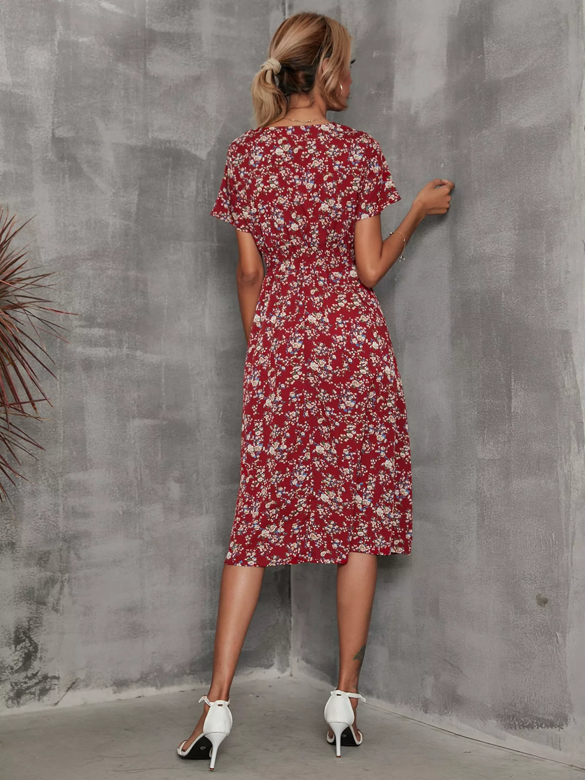 Printed Short Sleeve Midi Dress (13)