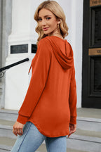 Decorative Button Drawstring Long Sleeve Hoodie (2)