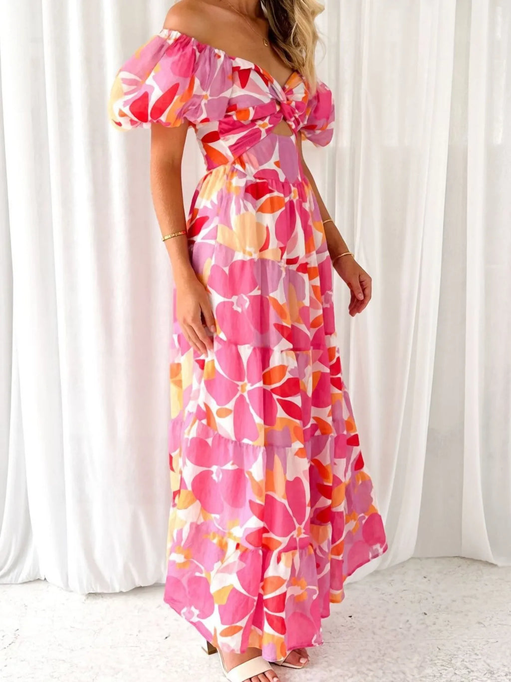 Off-shoulder Floral Tiered Dress Ruffle Details (19)