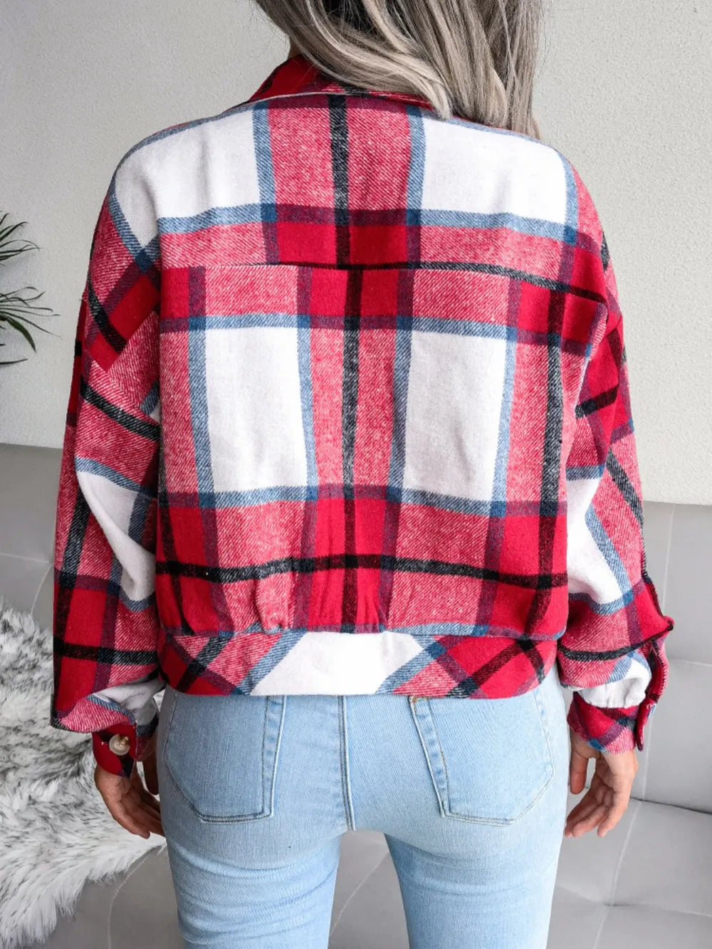Plaid Collared Neck Long Sleeve Jacket (17)