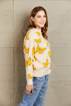 Butterfly Dropped Shoulder Crewneck Sweater (3)
