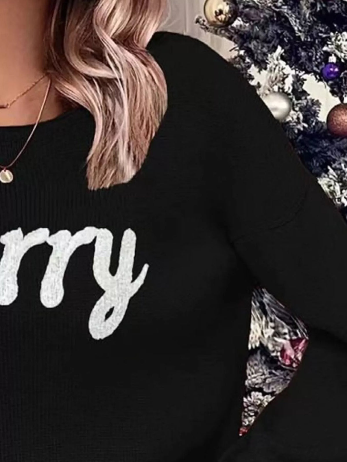 Merry Round Neck Dropped Shoulder Christmas Sweater (10)