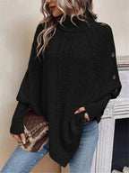 Cable Knit Turtleneck Cape Sweater (9)