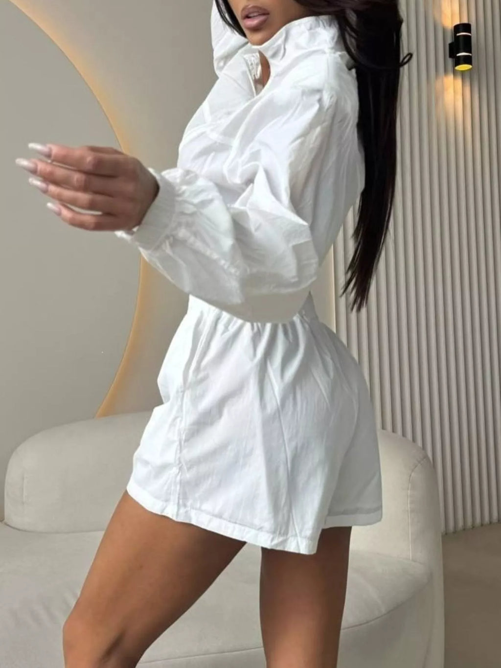 Zip-up Crop Jacket High-waisted Shorts Set (16)