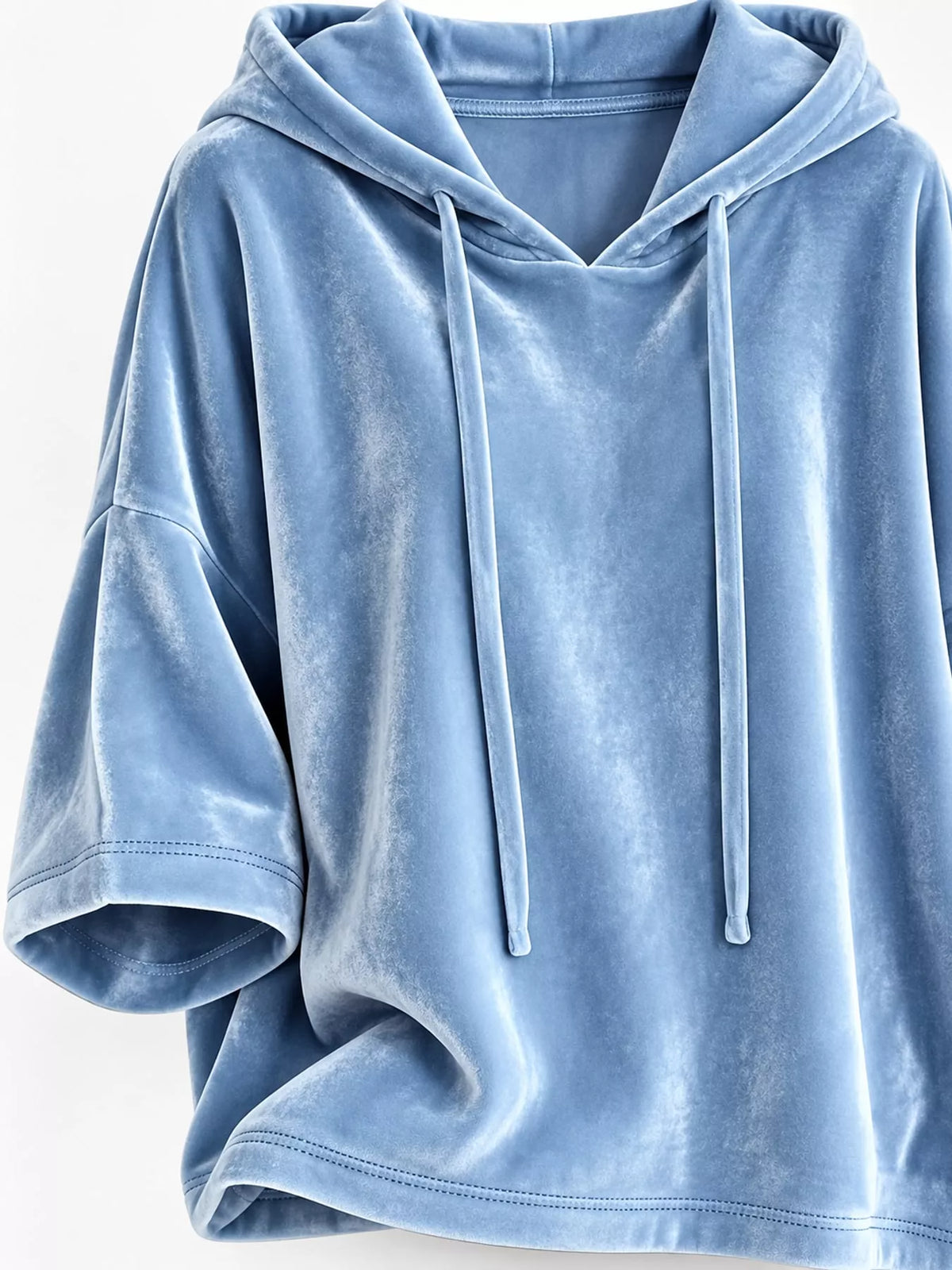 Full Size Velvet Half Sleeve Hoodie Drawstring Plus (9)