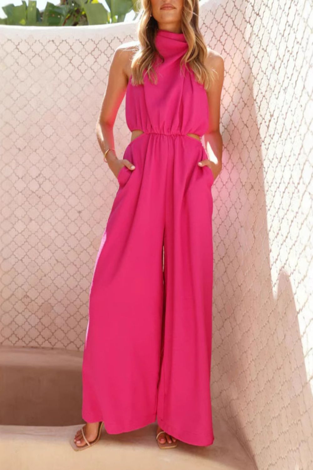 Cutout Sleeveless Wide Leg Jumpsuit