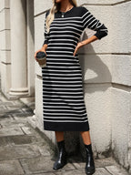 Striped Round Neck Long Sleeve Dress (12)