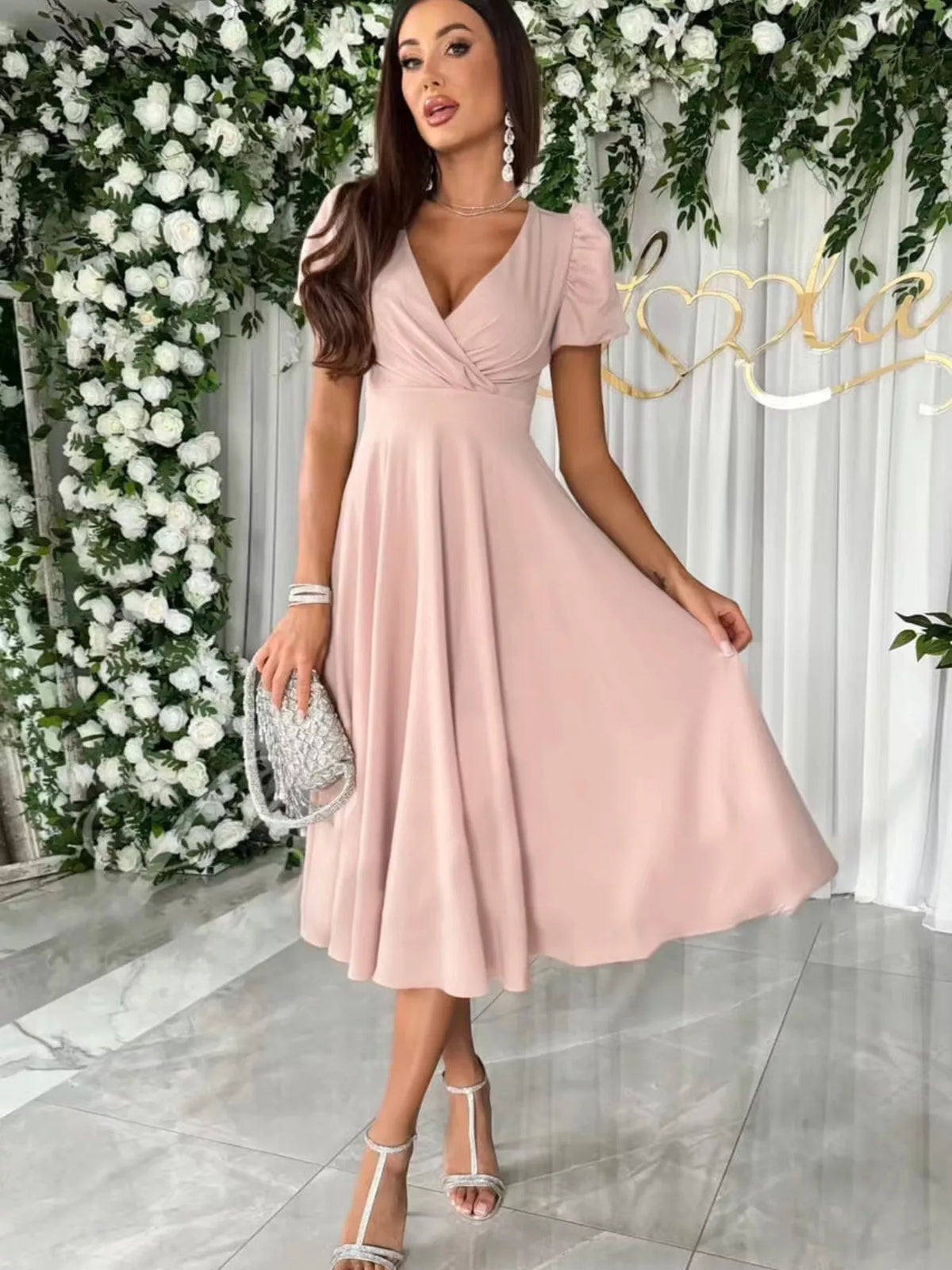 Surplice Short Sleeve Midi Dress (10)