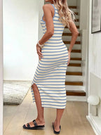 Striped Sleeveless Bodycon Midi Dress (6)