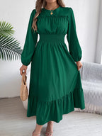Round Neck Balloon Sleeve Tiered Dress (5)