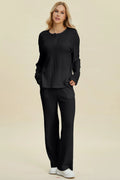 Full Size Cable-knit Long Sleeve Top Pants Set (3)