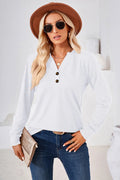 Notched Button Detail Long Sleeve T-shirt