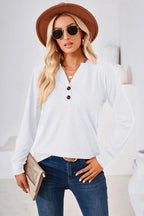 Notched Button Detail Long Sleeve T-shirt