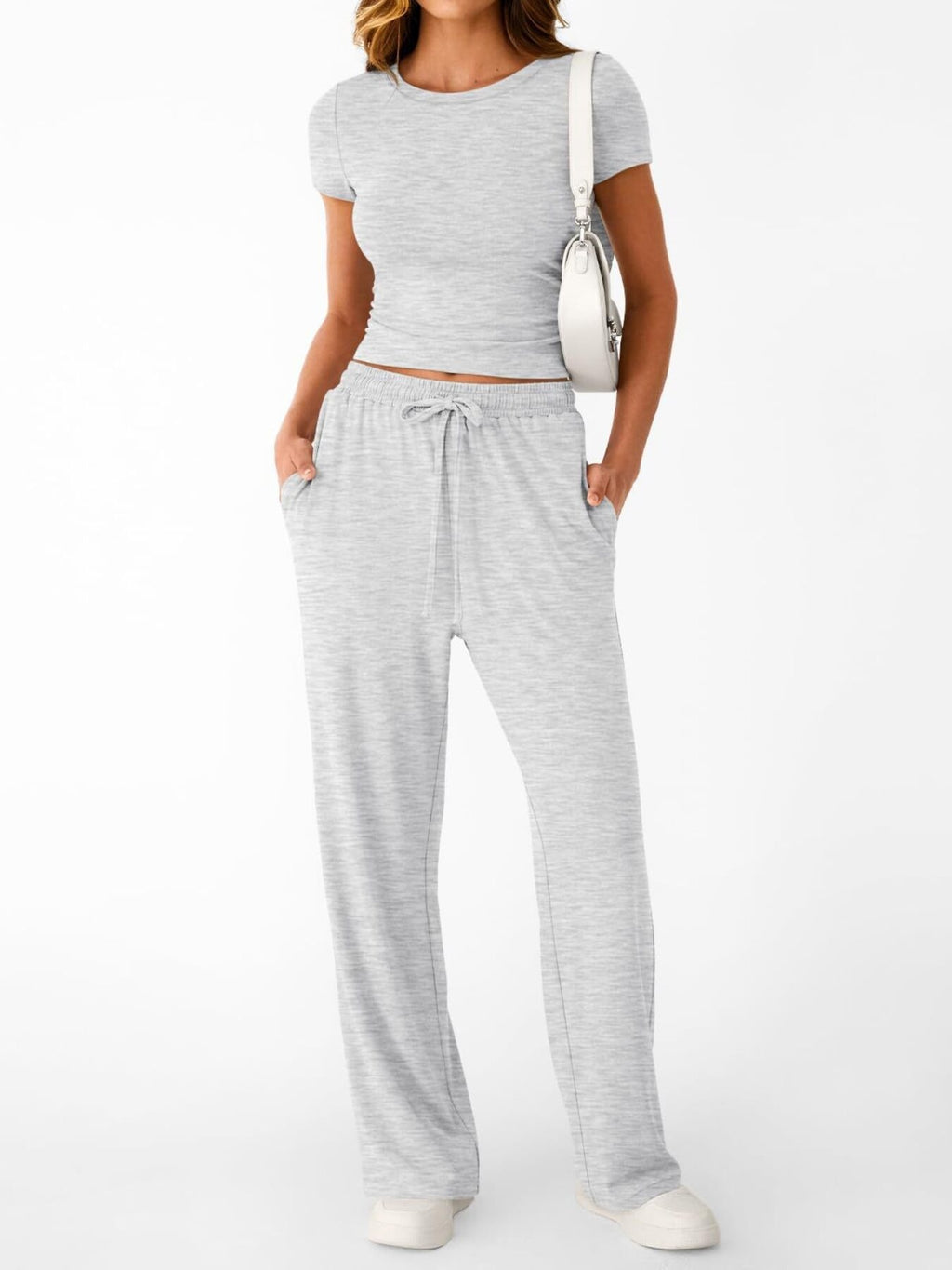 Round Neck Short Sleeve Tee Pants Set