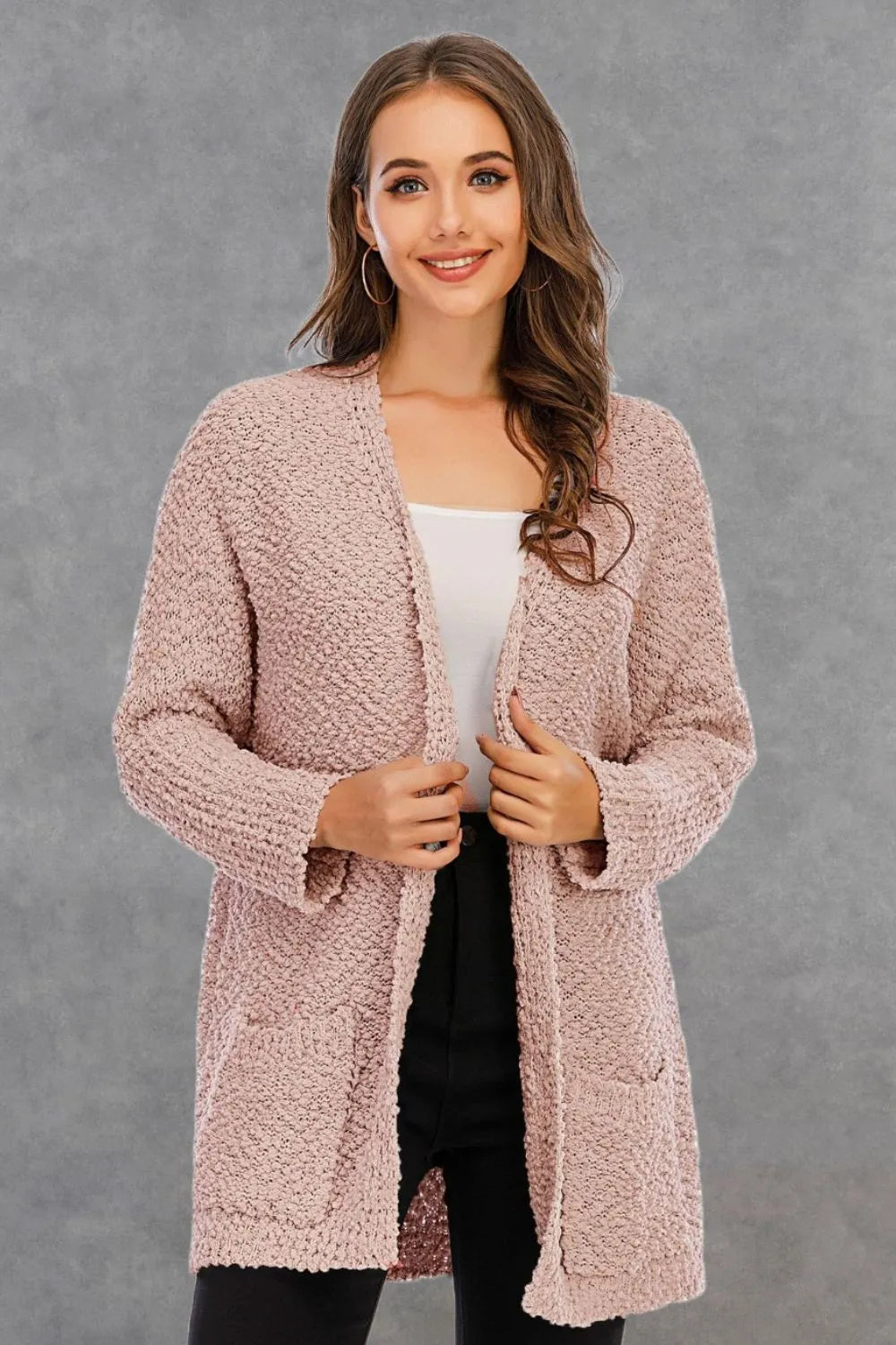 Pocketed Open Front Long Sleeve Cardigan (5)