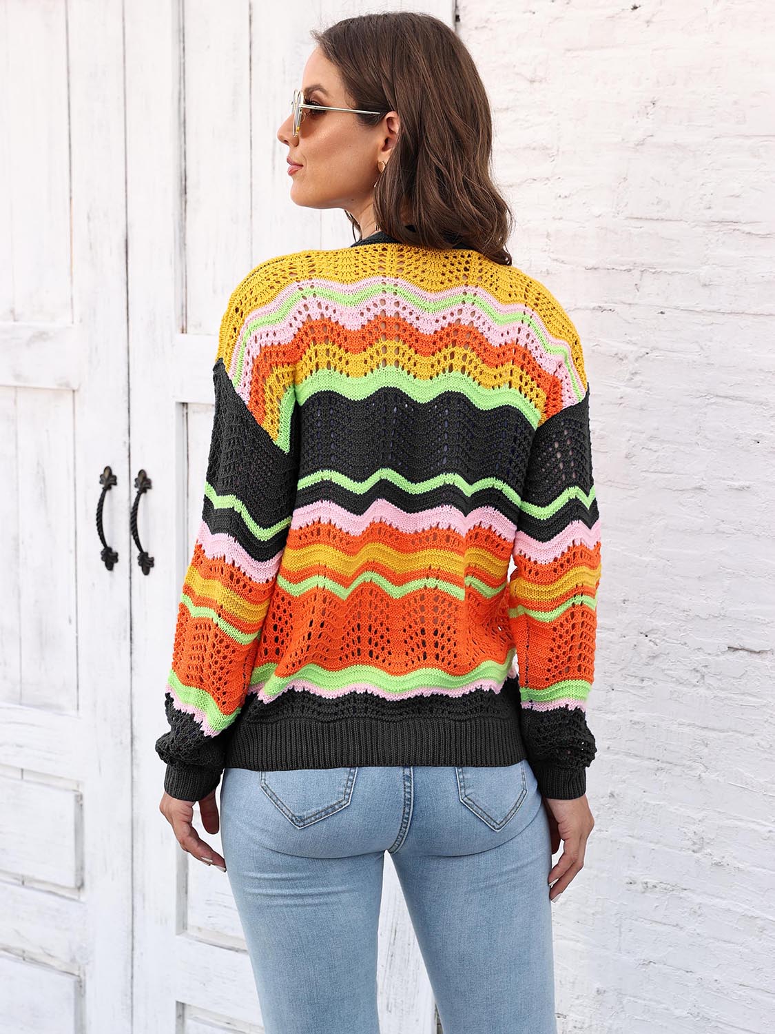 Open Front Openwork Cardigan (6)