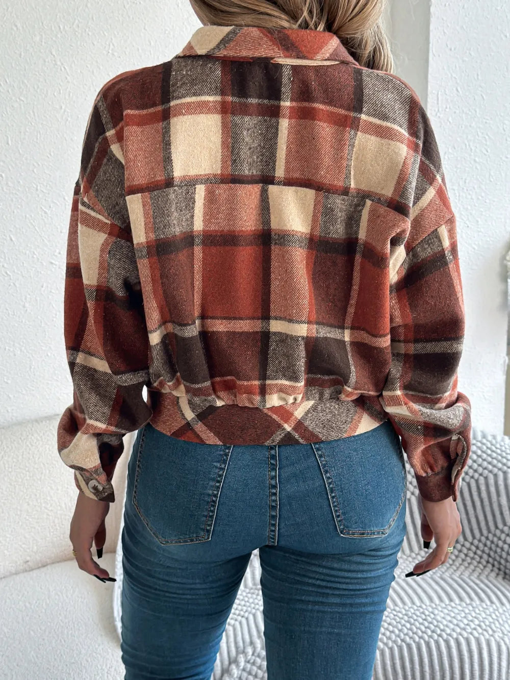 Plaid Button Up Long Sleeve Jacket (5)
