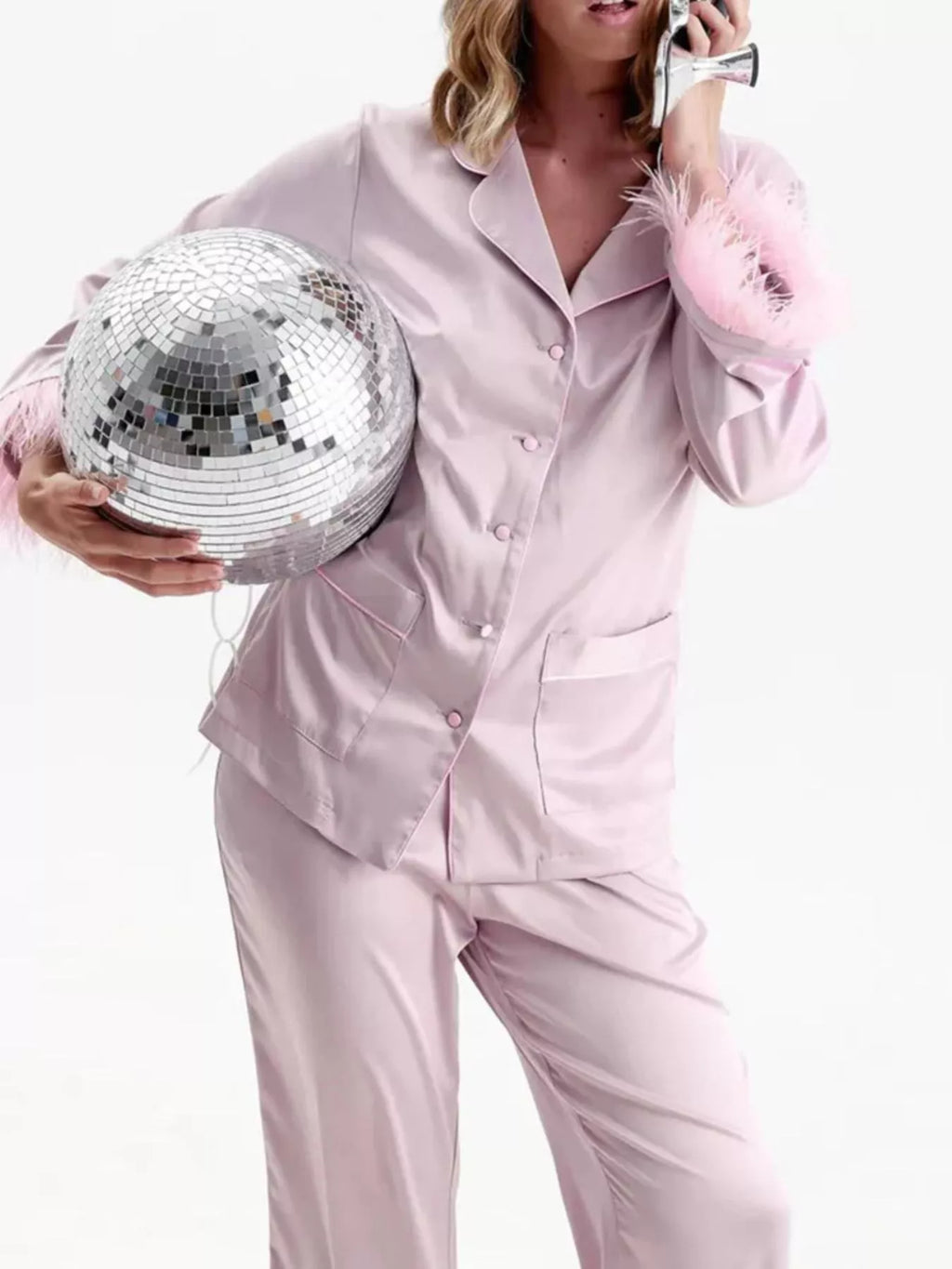 Silky Button Up Top Pants Lounge Set (6)